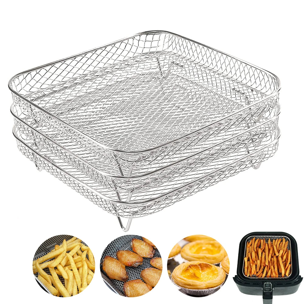3-Laags RVS Airfryer Rek – Meer Ruimte & Gelijkmatig Bakken